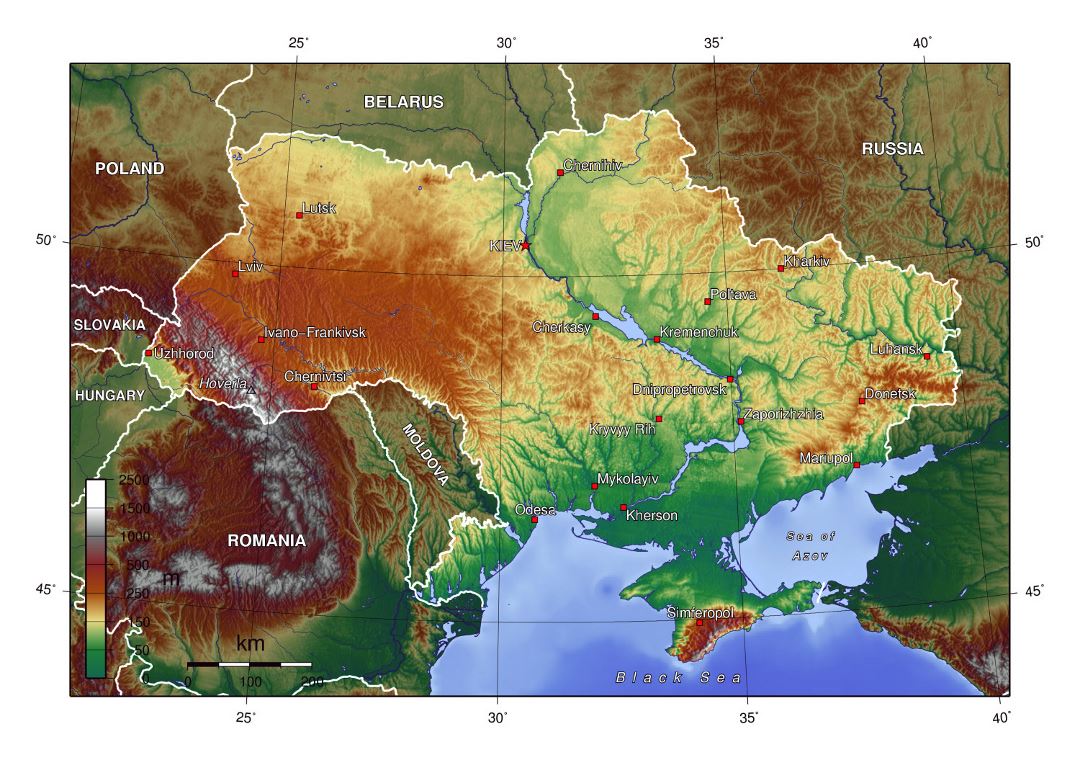 Детальная топографическая карта Украины