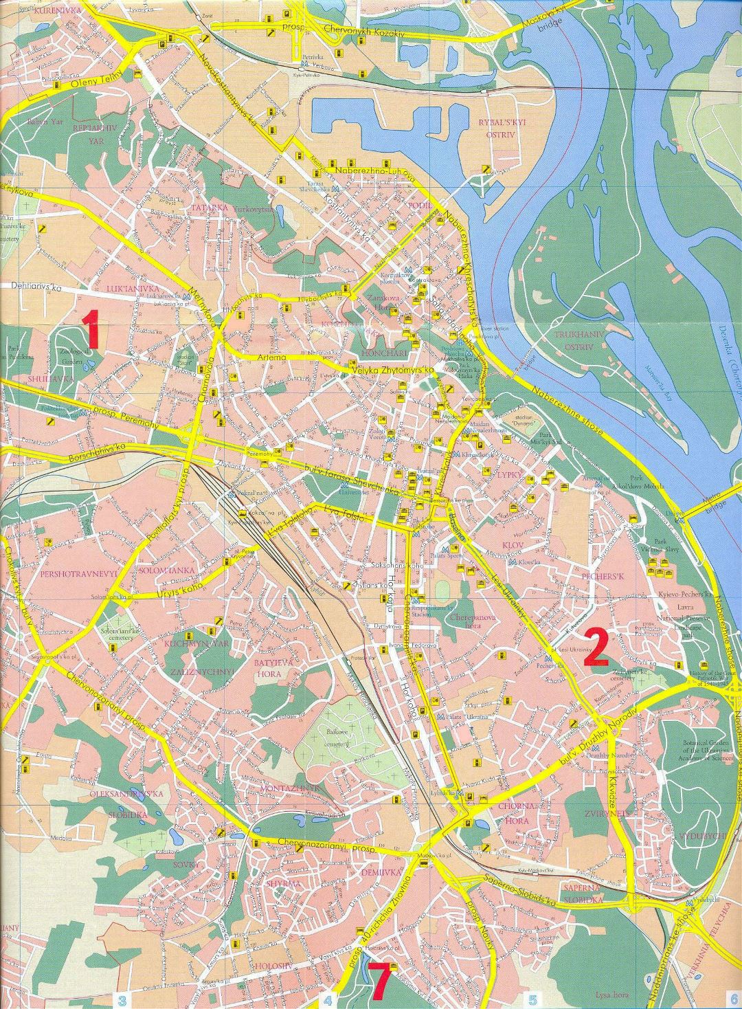 Большая детальная карта улиц центра города Киева
