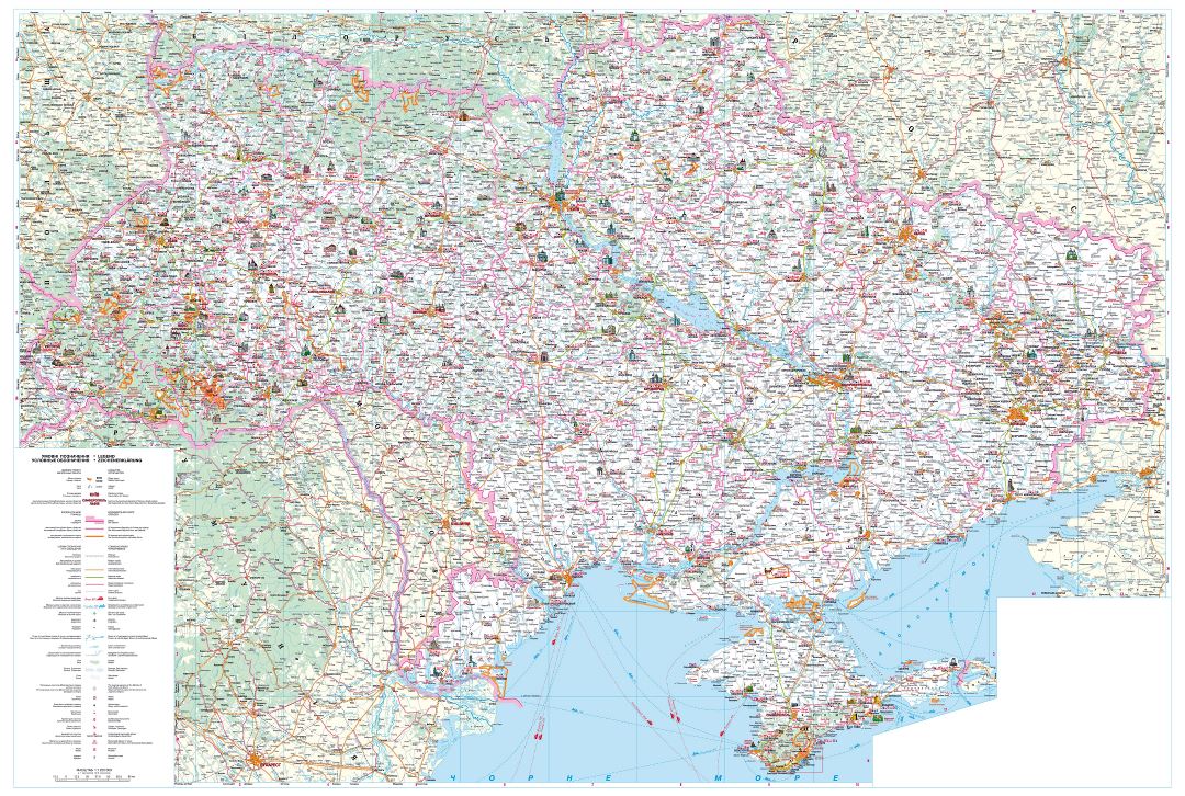 Большая детальная карта дорог и туристическая карта Украины на украинском языке