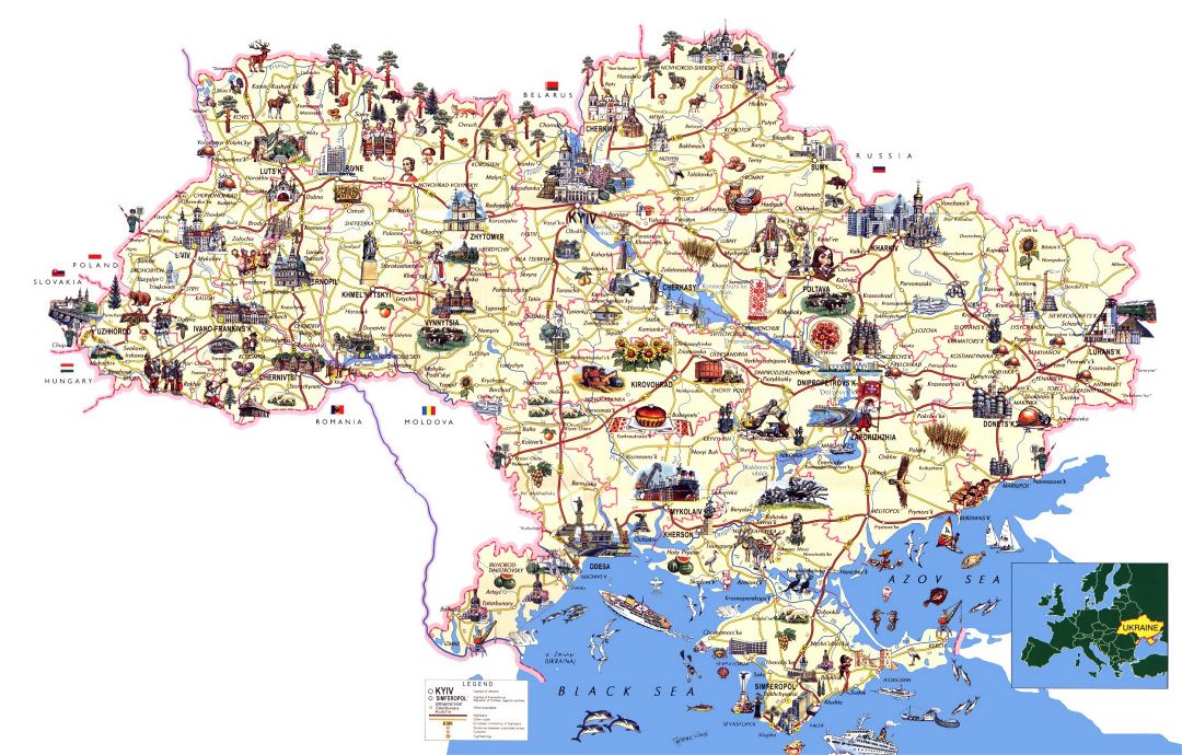 Большая детальная туристическая карта Украины