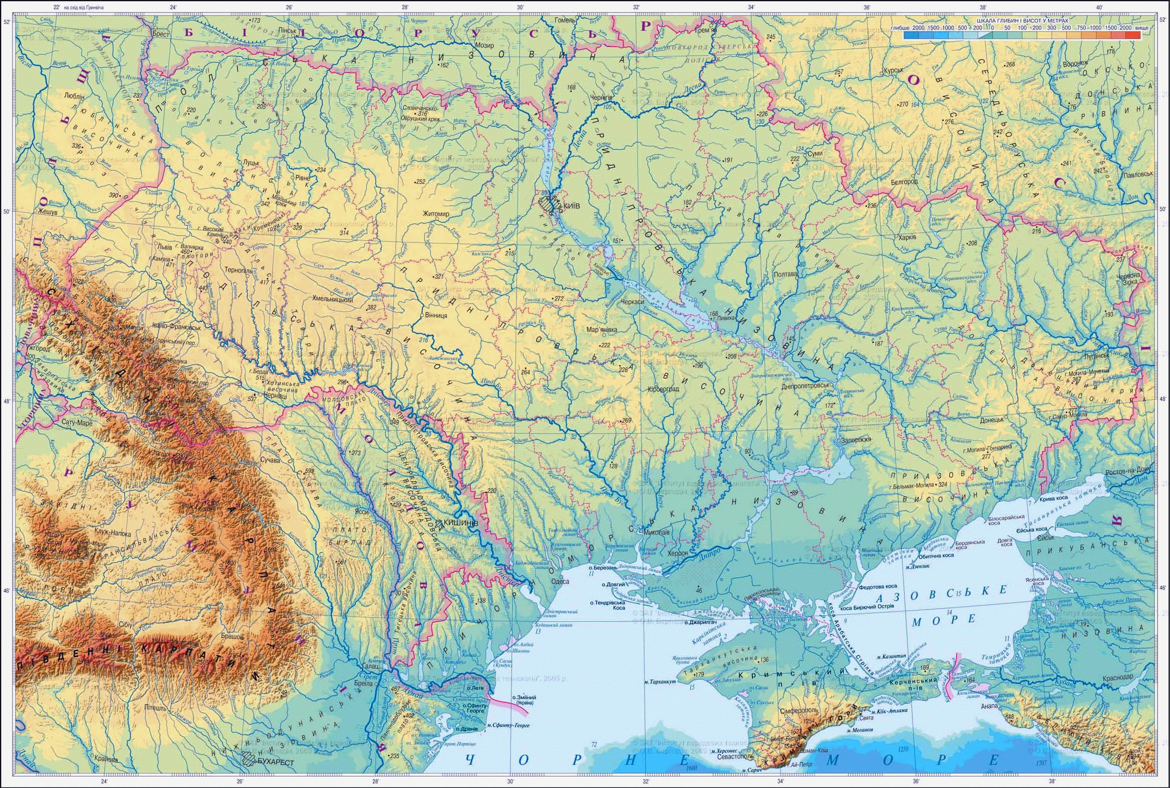 карта высот украины
