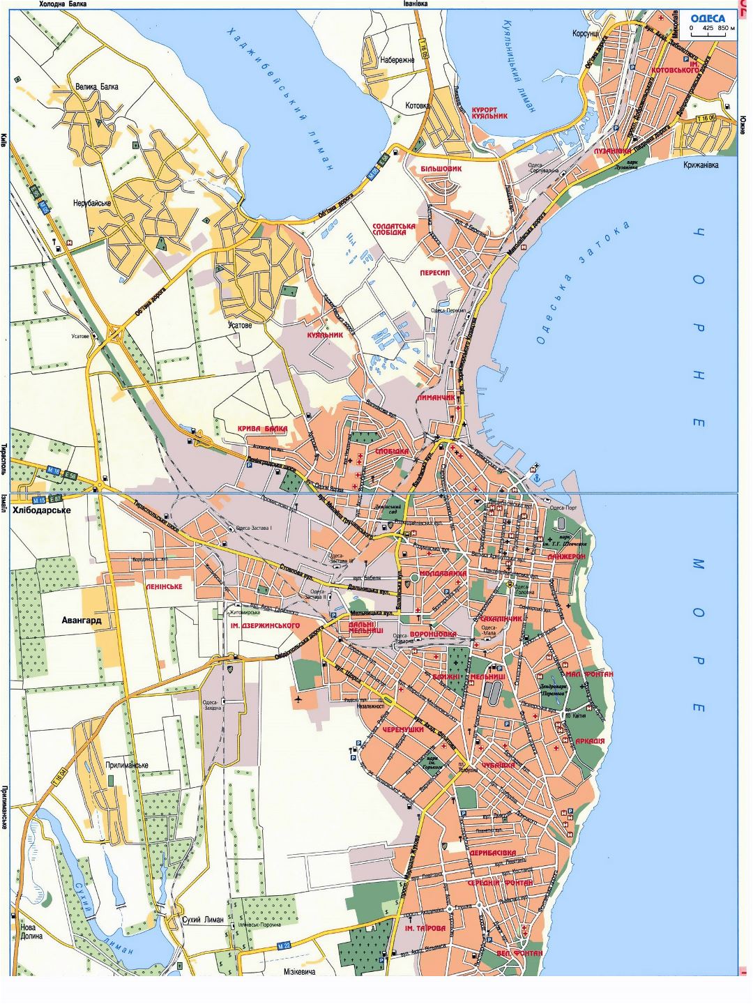 Детальная карта дорог города Одессы на украинском языке