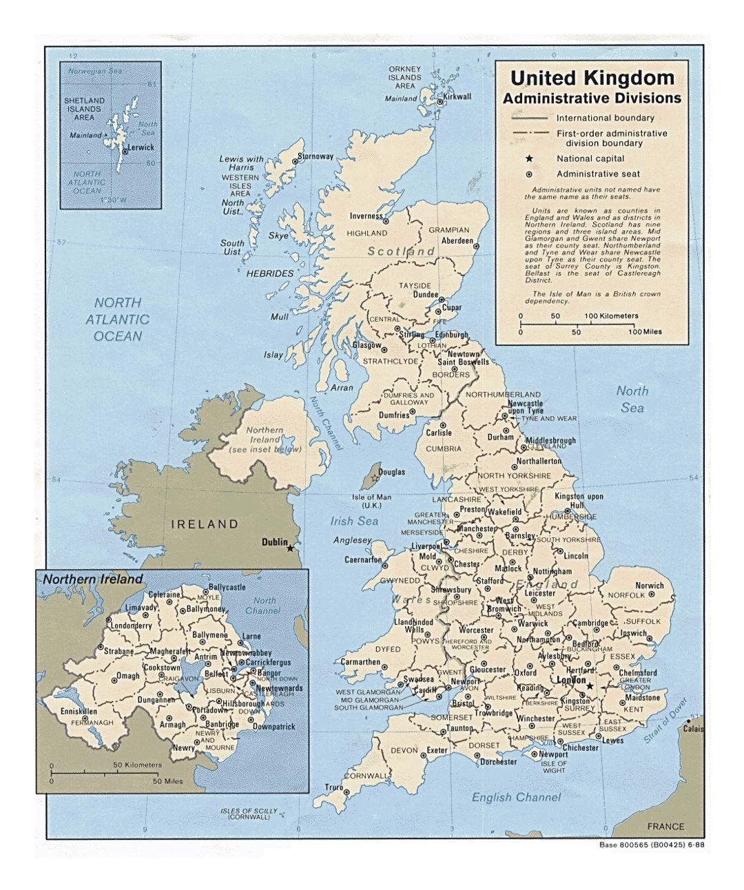 Детальная карта административных делений Великобритании - 1988