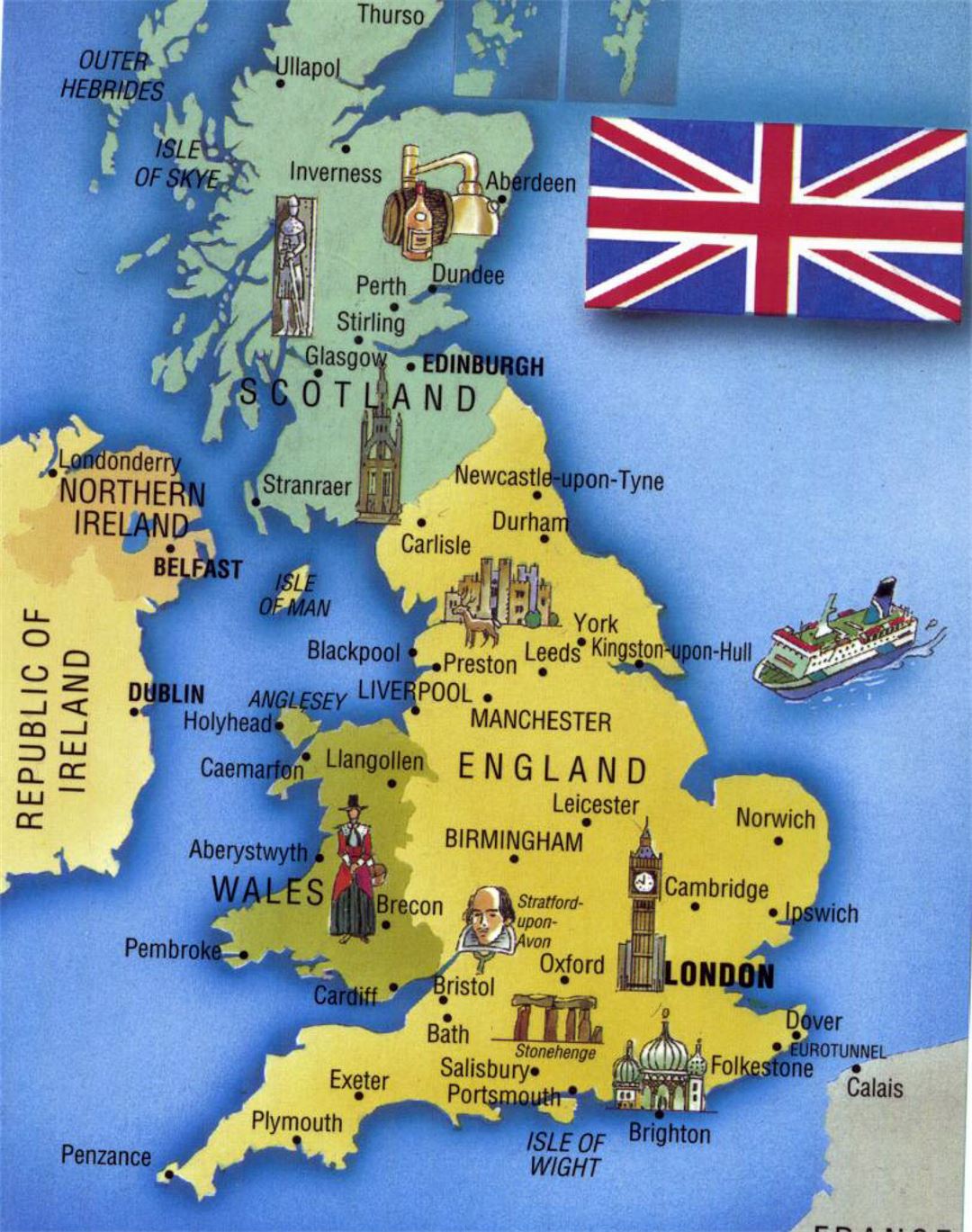 Детальная туристическая карта Соединенного Королевства