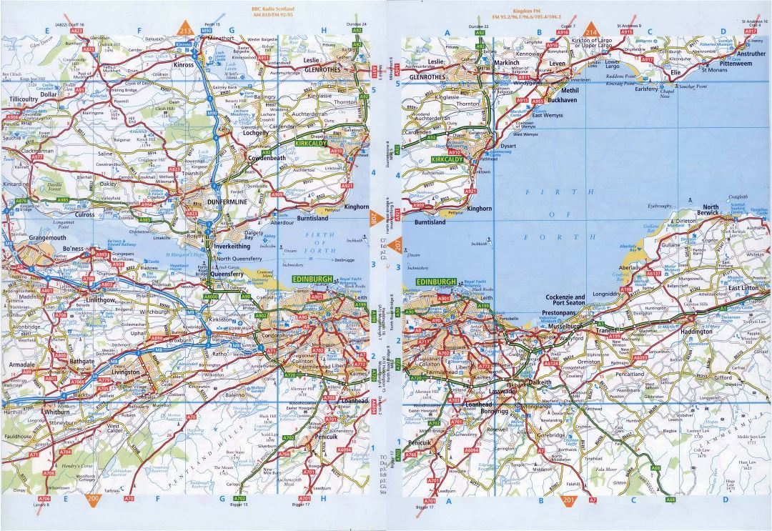 Большая детальная карта дорог Эдинбурга и его окрестностей