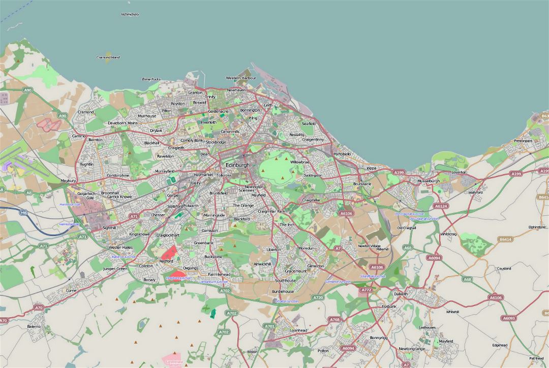 Большая карта дорог города Эдинбурга