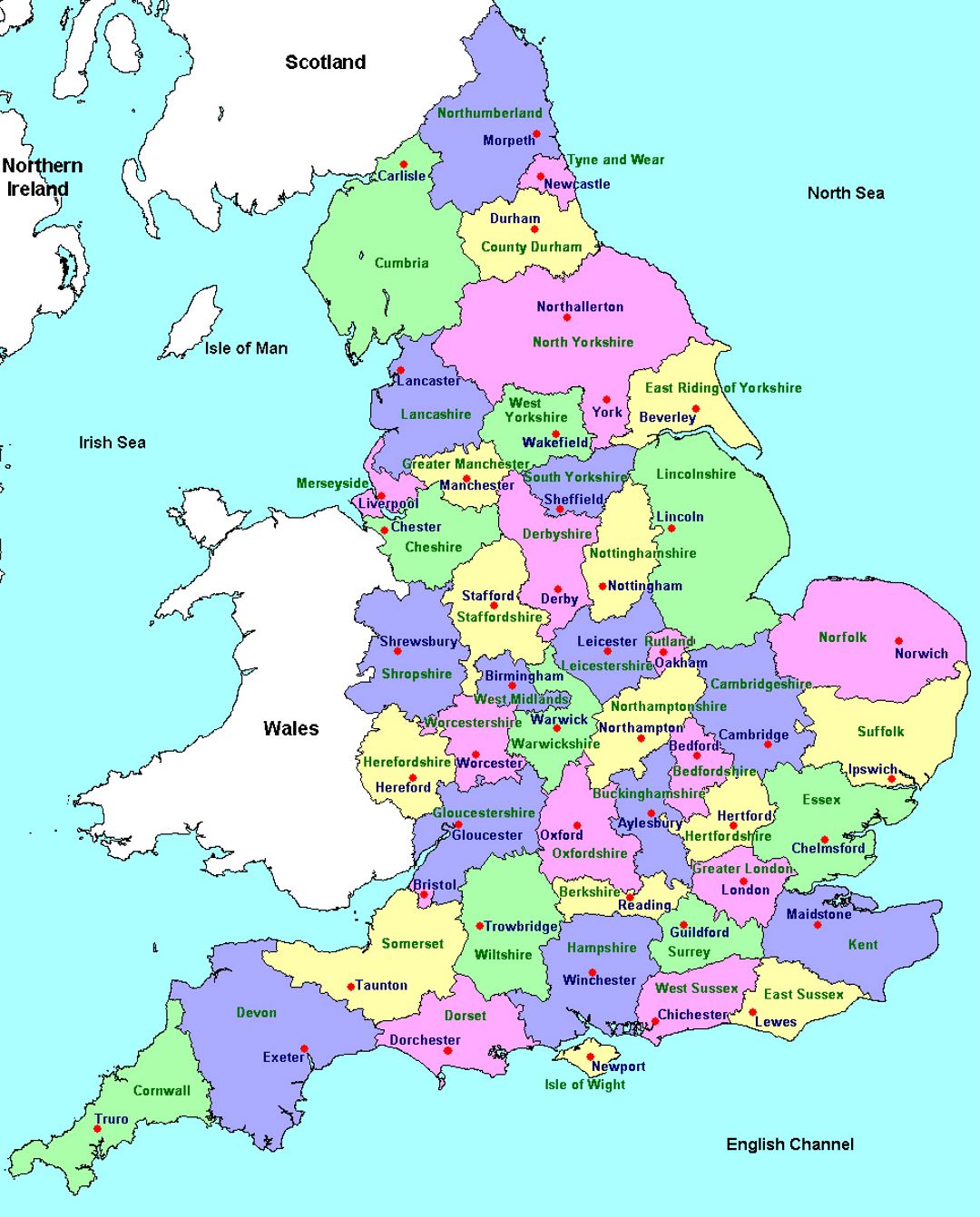 Детальная административная карта Англии