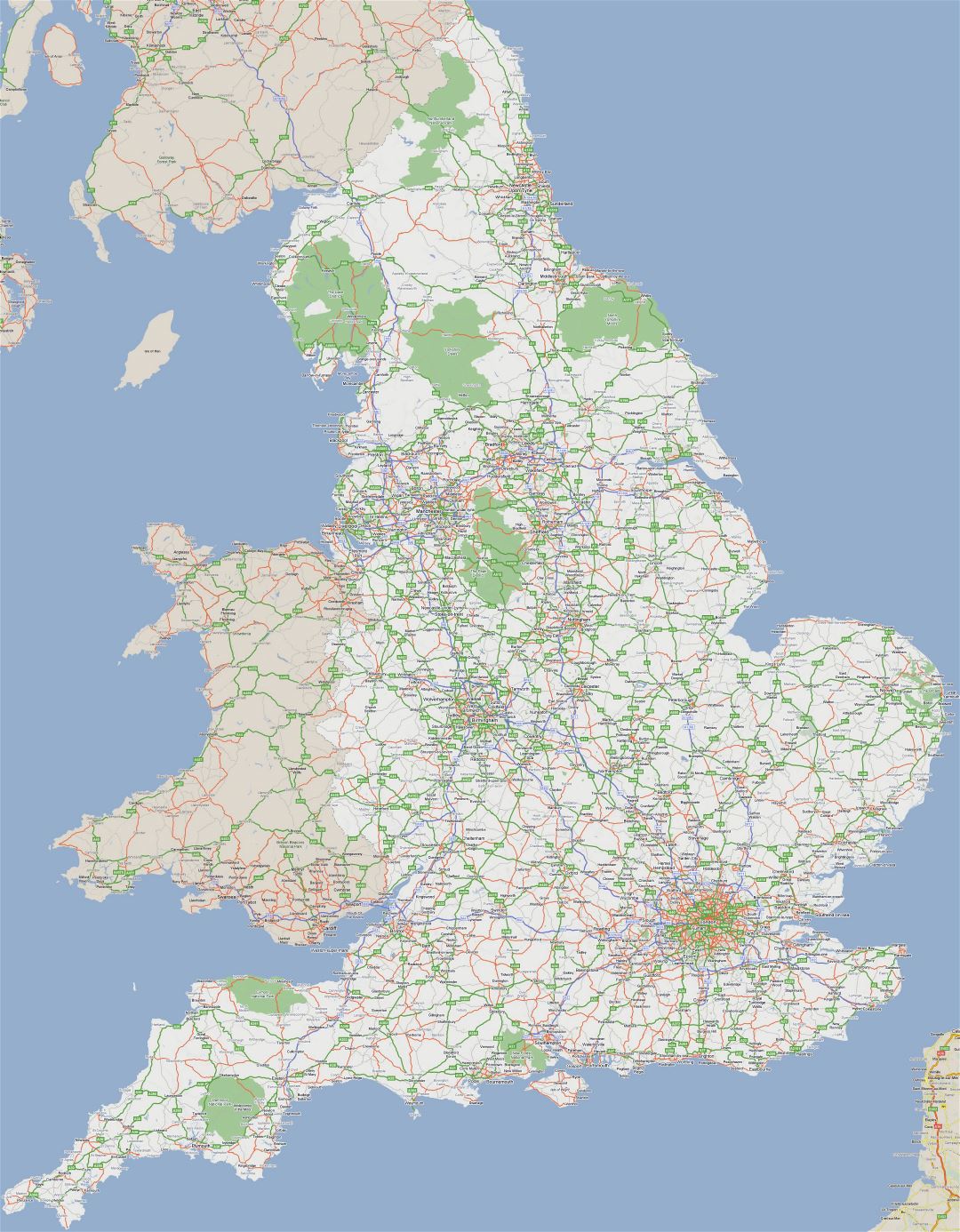 Большая карта дорог Англии с городами