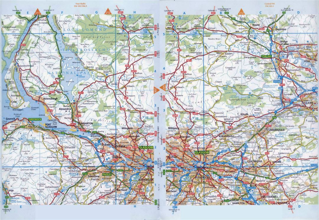 Большая детальная карта дорог Глазго и его окрестностей