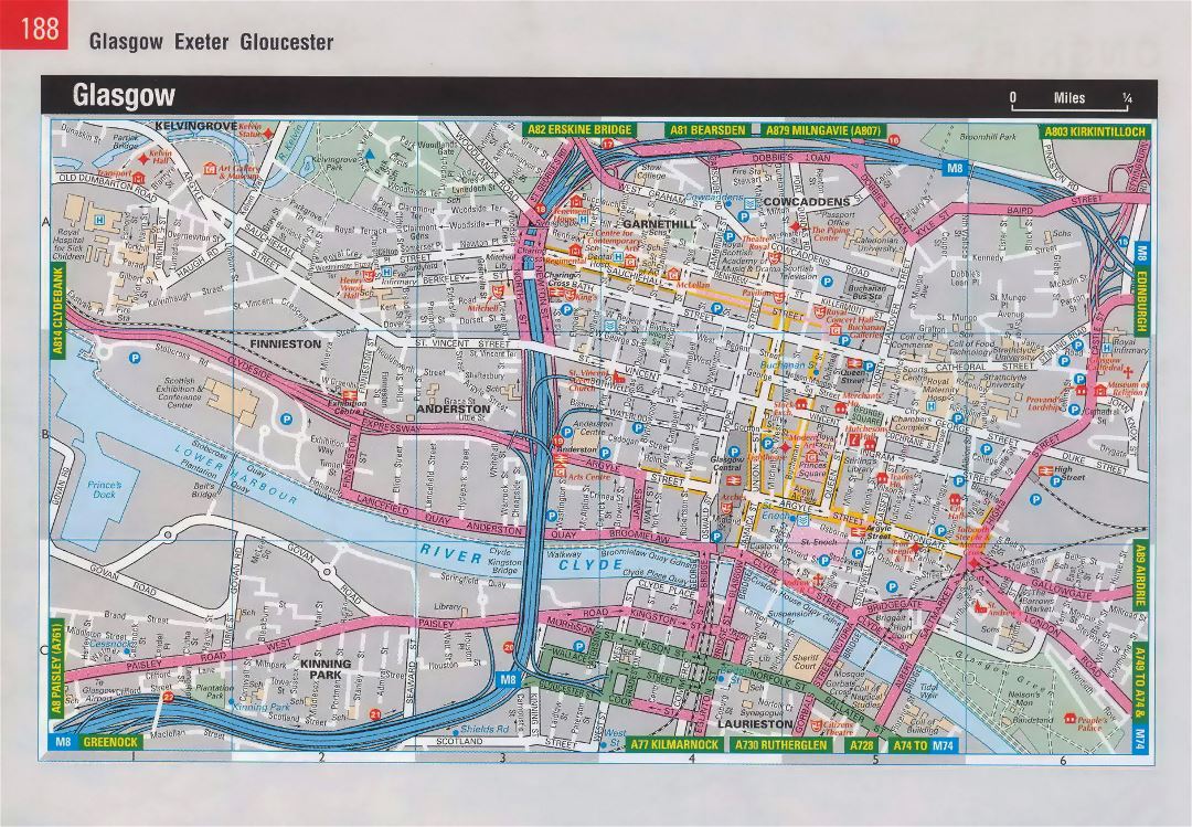Большая детальная карта дорог центра города Глазго