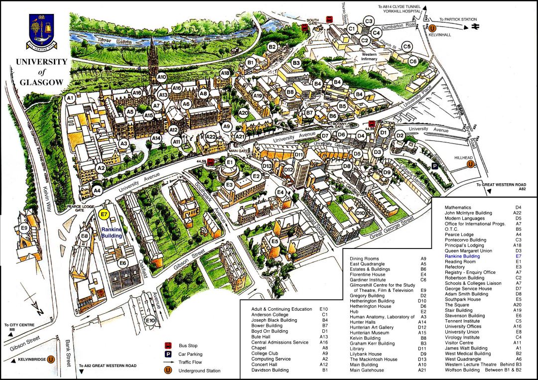 Большая детальная карта Университета Глазго