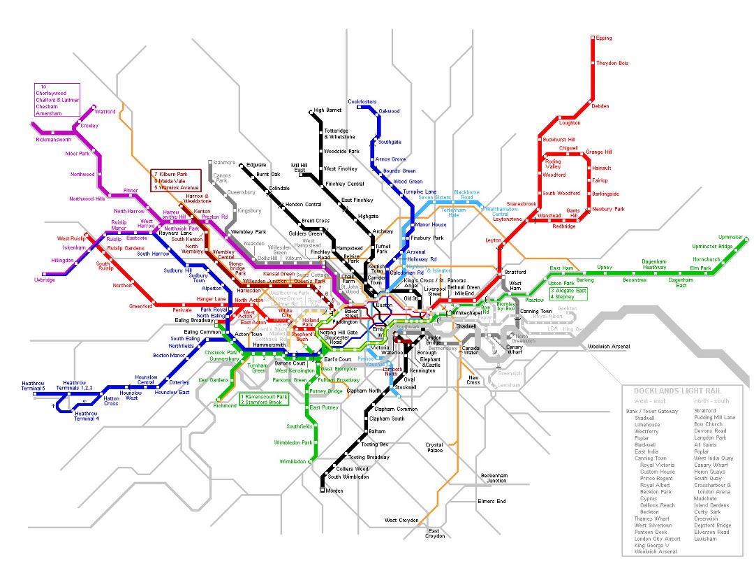 Детальная карта метро Лондона