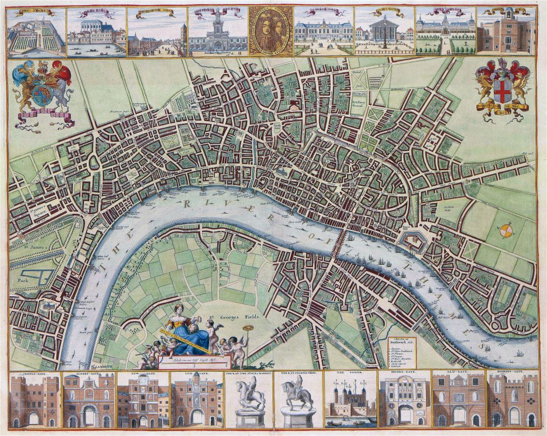 Большая детальная карта города Лондона 17-го века