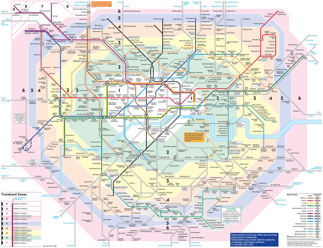 Большая детальная карта общественного транспорта города Лондона