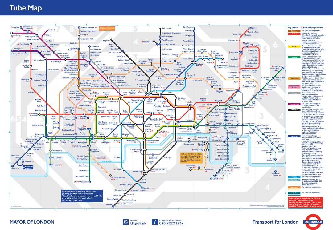 Большая детальная карта метро города Лондона