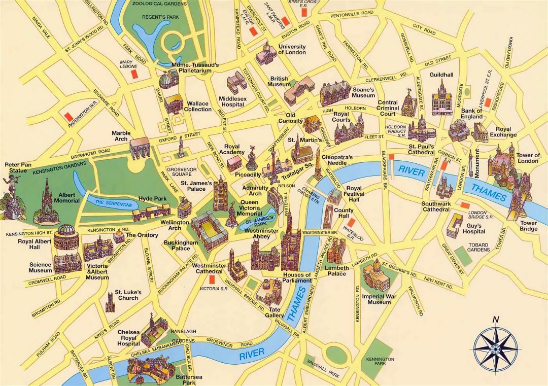 Большая туристическая карта центра города Лондона