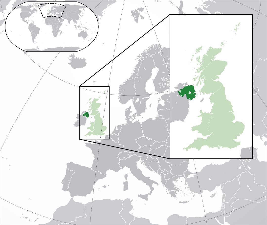 Большая карта расположения Северной Ирландии