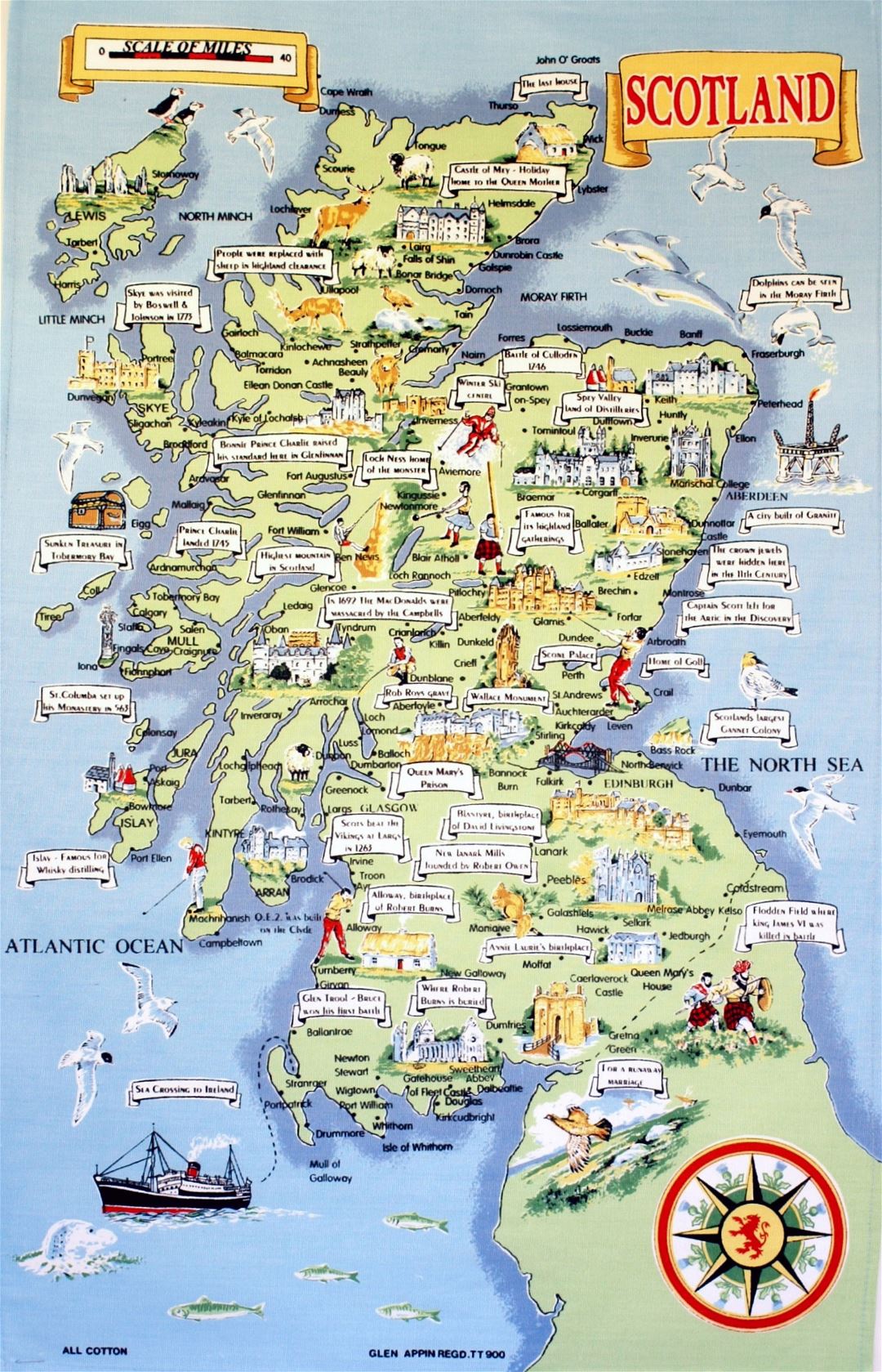 Большая туристическая иллюстрированная карта Шотландии