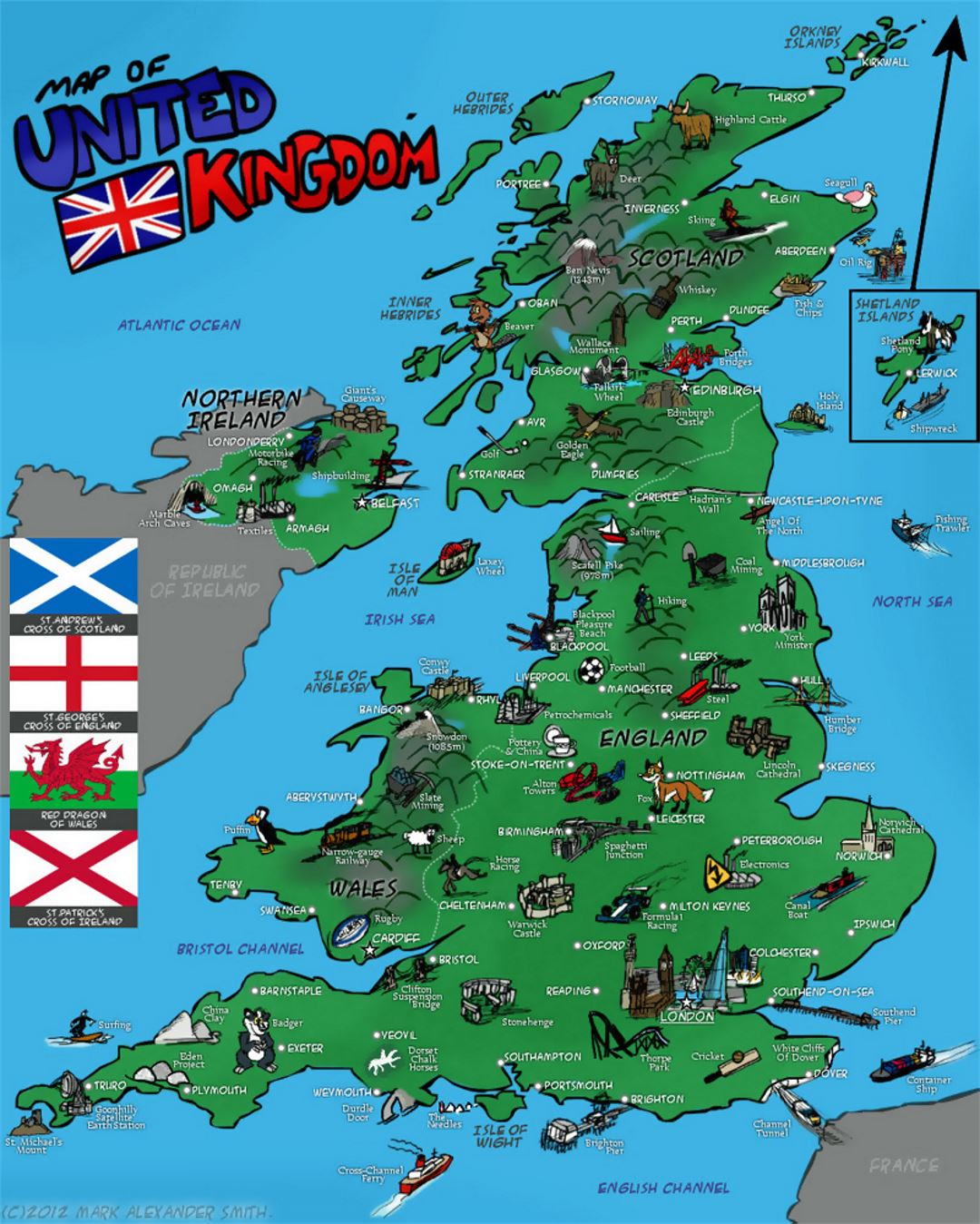 Туристическая иллюстрированная карта Соединенного Королевства