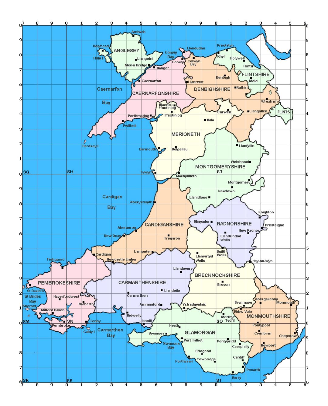 Административная карта Уэльса