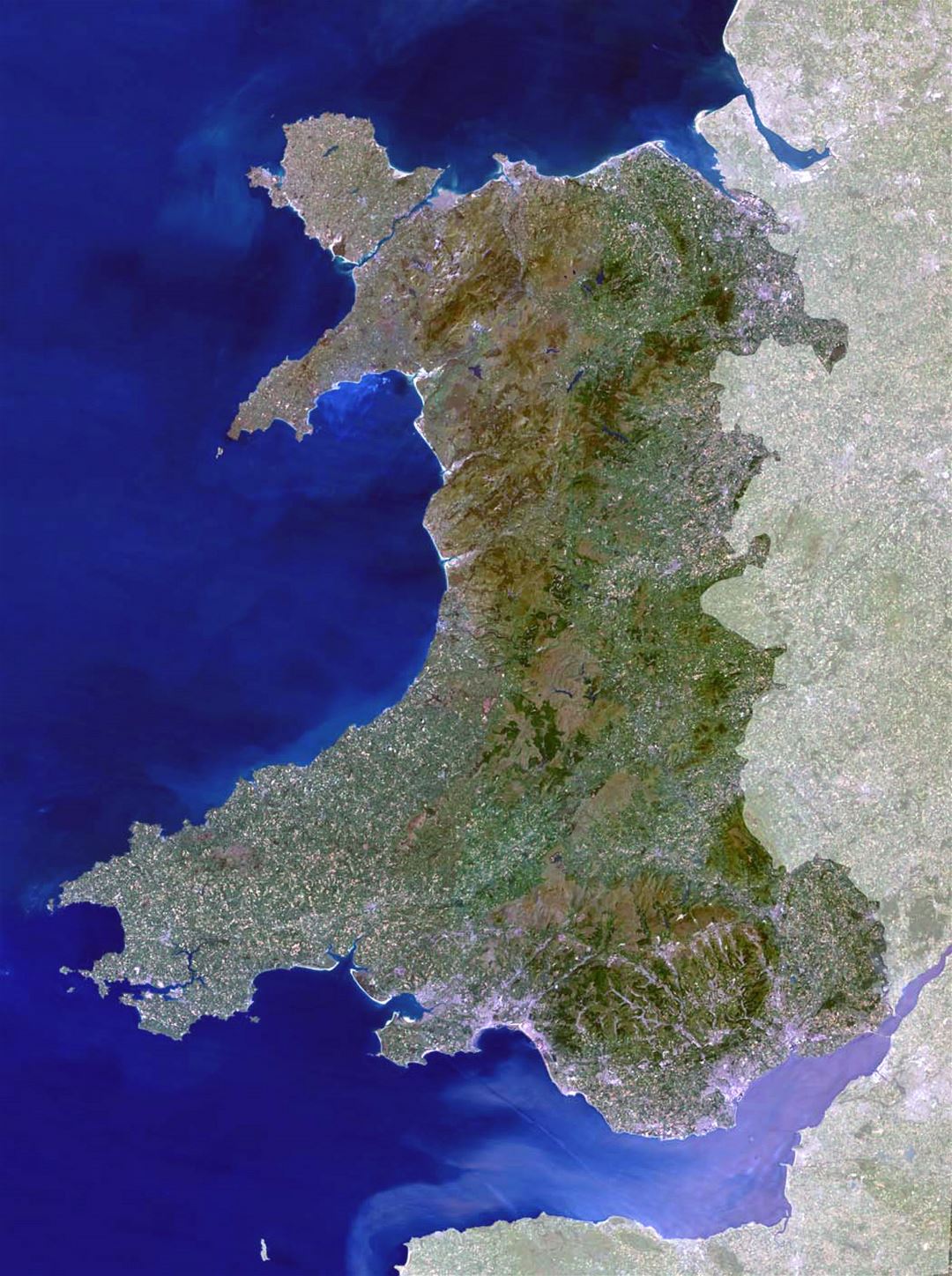 Детальная спутниковая карта Уэльса