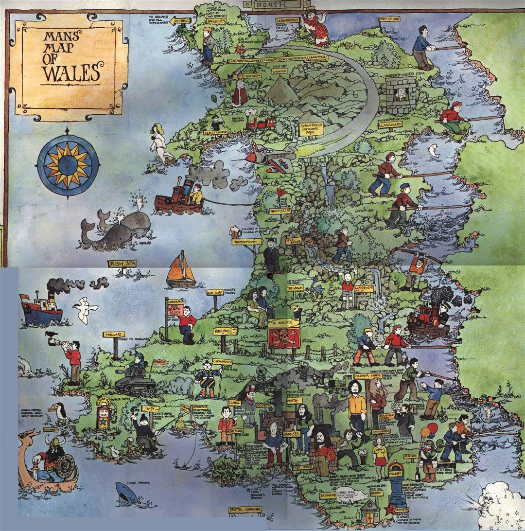 Детальная туристическая иллюстрированная карта Уэльса