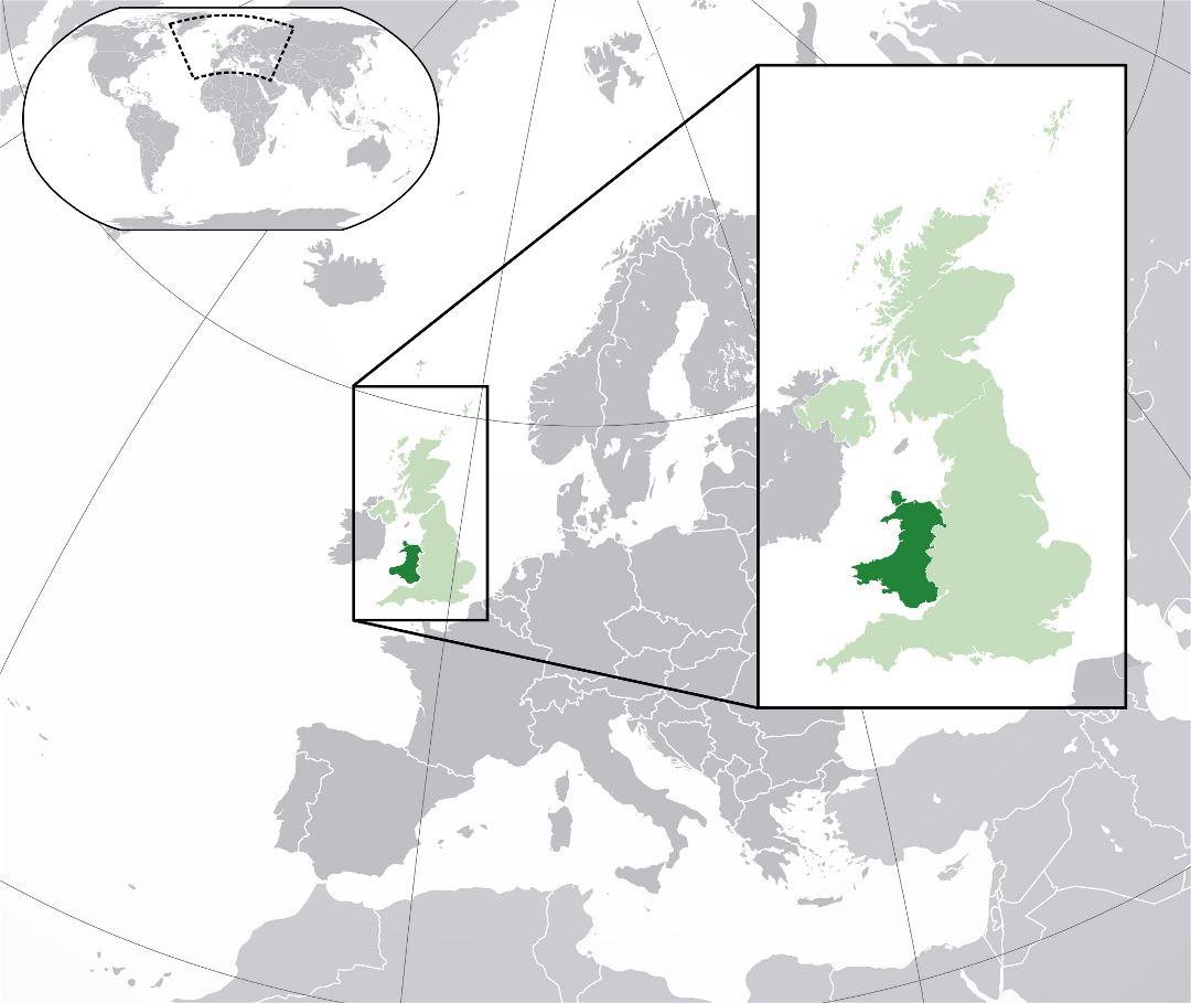 Большая карта расположения Уэльса