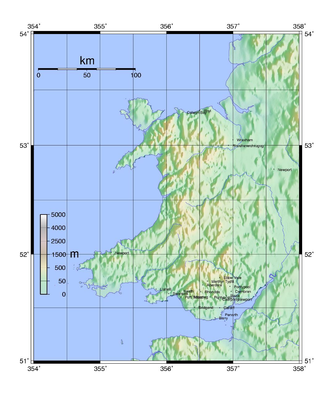 Большая топографическая карта Уэльса