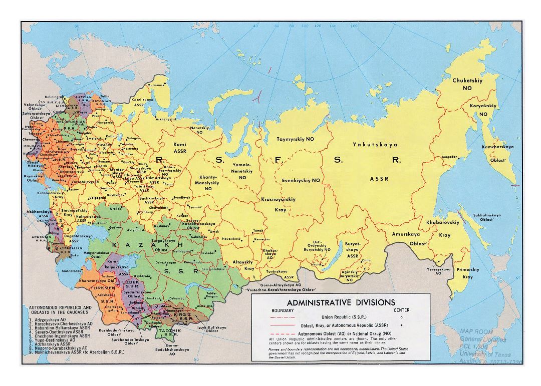 Большая детальная карта административных делений Советского Союза - 1974