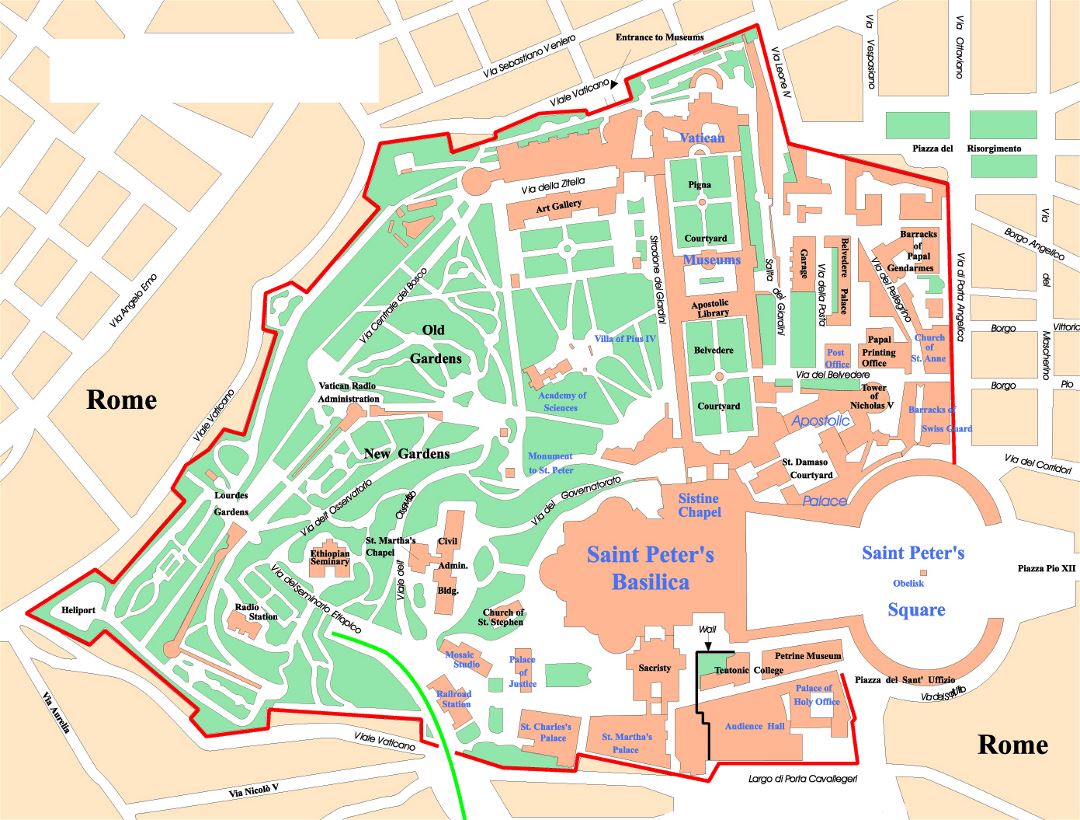 Детальная политическая карта города Ватикана со зданиями