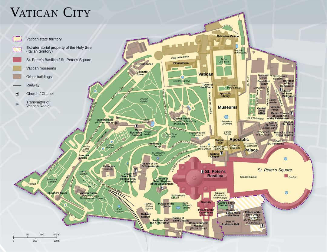Большая детальная карта города Ватикан с другими пометками