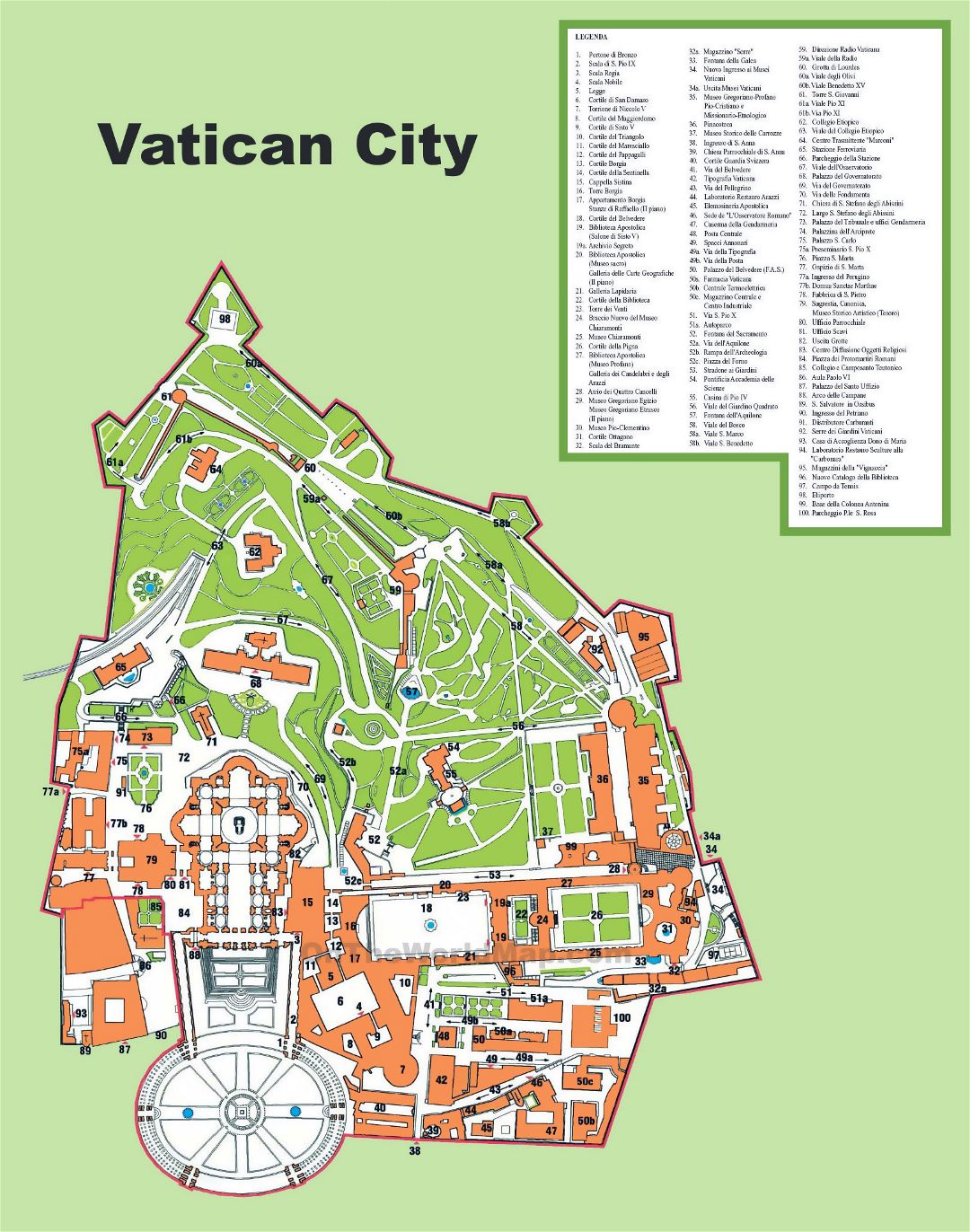 Большая детальная туристическая карта города Ватикан