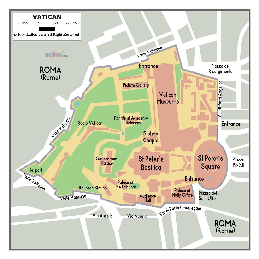 Большая политическая карта города Ватикана со зданиями
