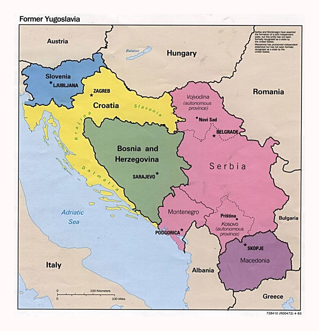 Детальная политическая карта бывшей Югославии - 1983