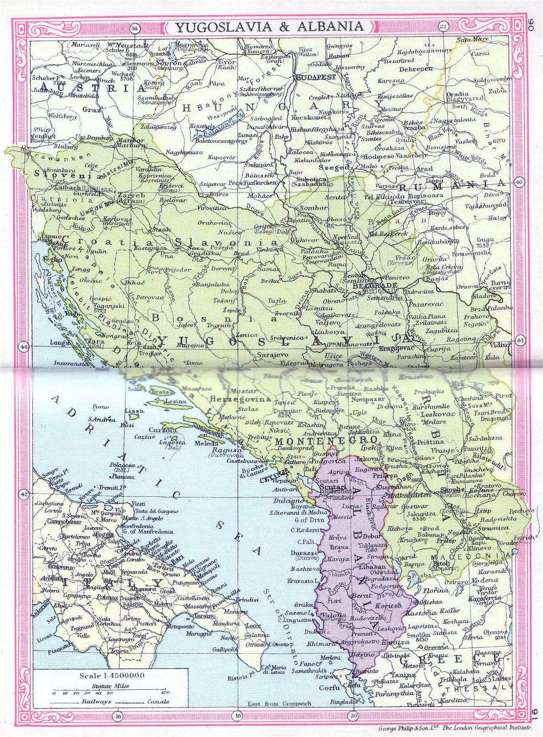 Большая старая карта Югославии и Албании - 1935