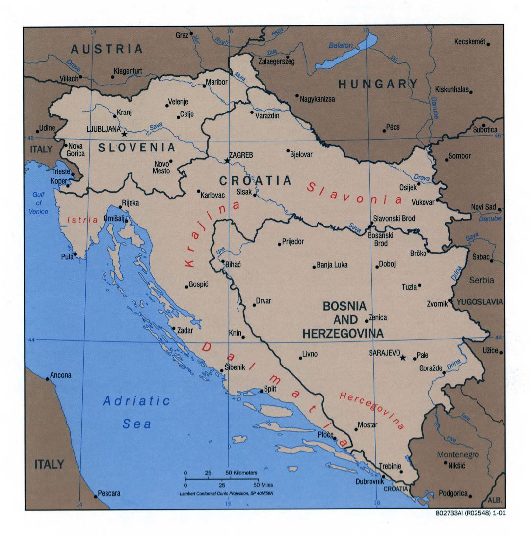 Крупномасштабная политическая карта Западной бывшой Югославской Республики - 2001