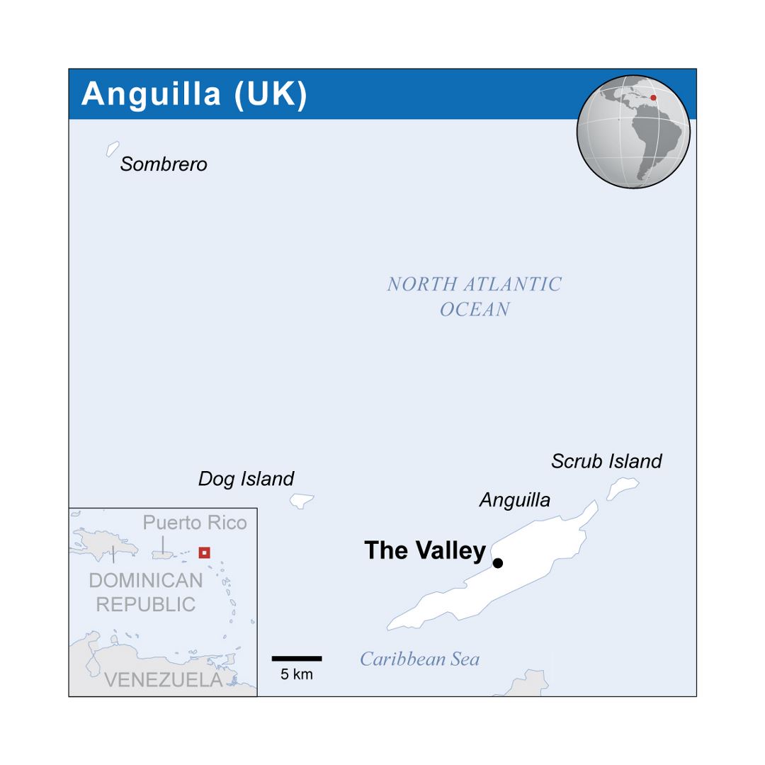 Подробная политическая карта Ангильи