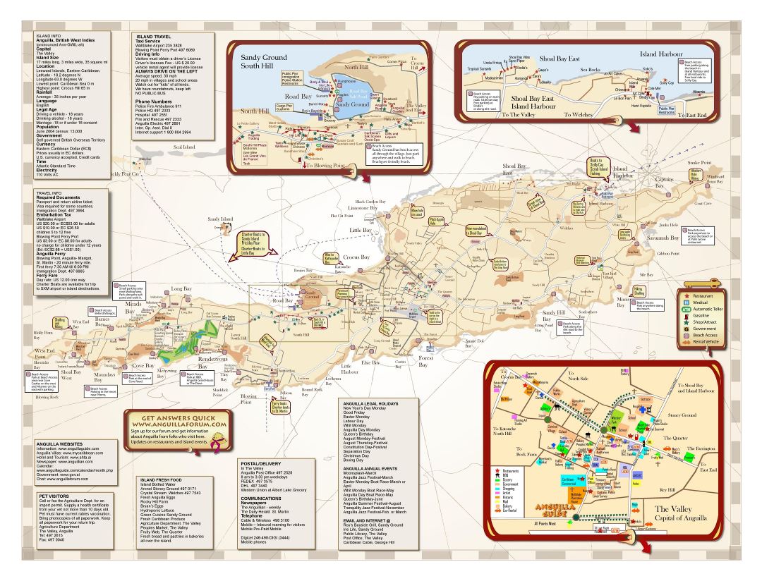 Большая детальная туристическая карта Ангильи с другими пометками