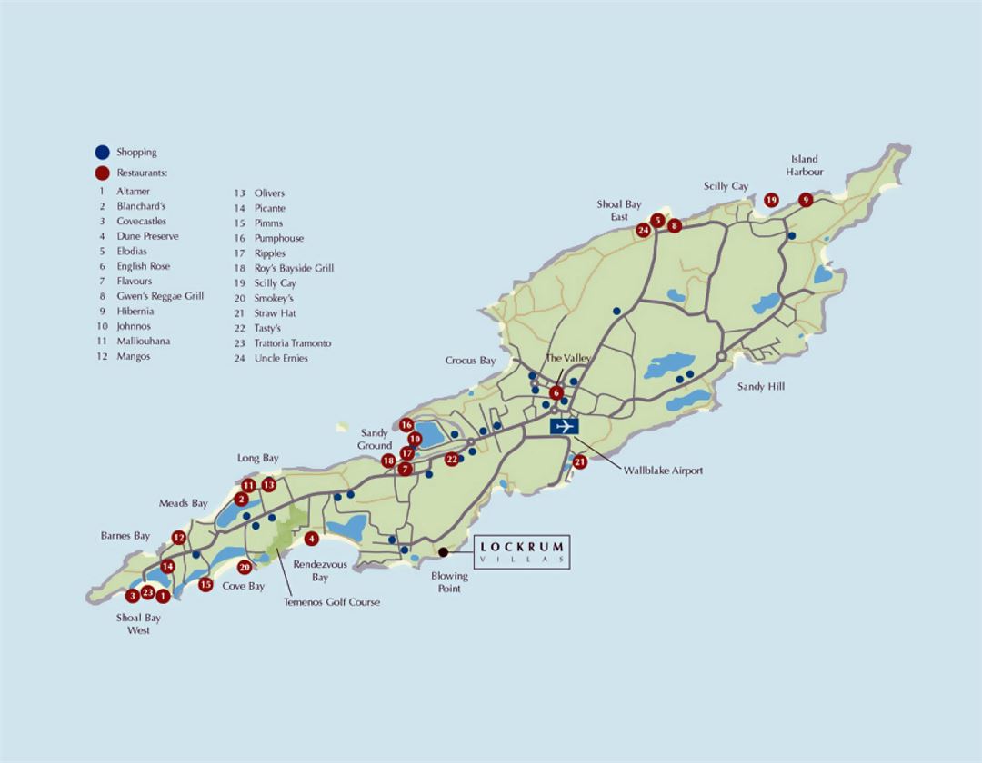 Туристическая карта Ангильи с дорогами