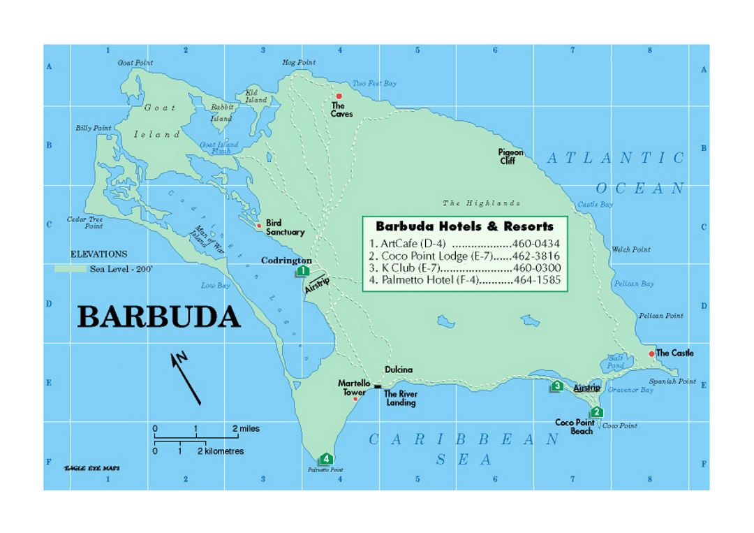 Карта Барбуды с отелями и курортами
