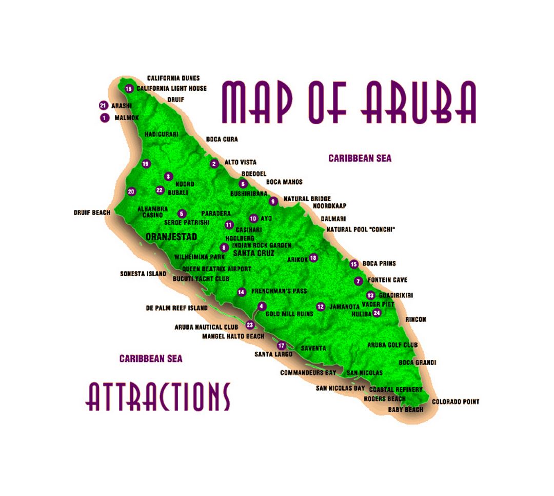 Карта достопримечательностей Арубы