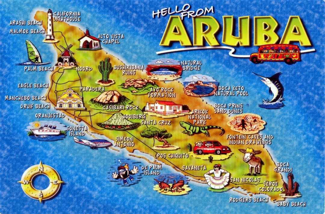 Большая туристическая иллюстрированная карта Арубы