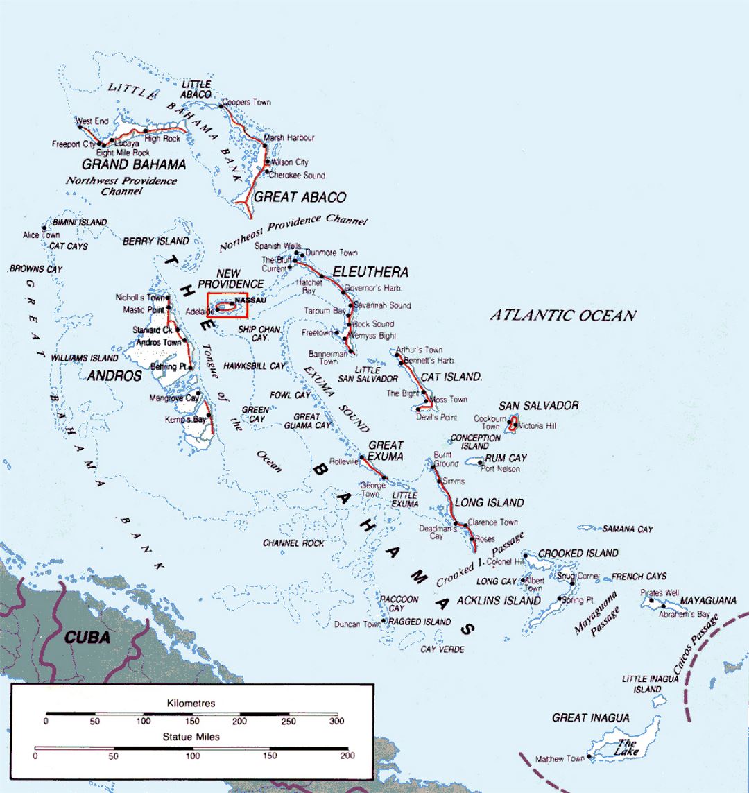 Подробная карта Багамских островов