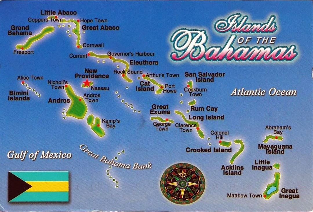 Подробная карта открытка Багамских островов