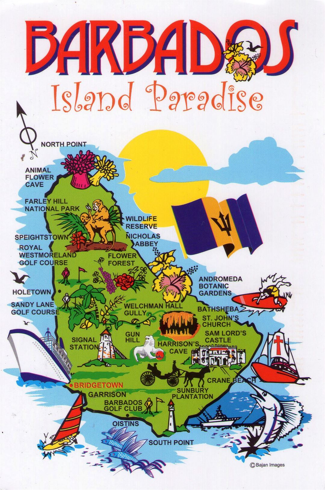 Большая туристическая иллюстрированная карта Барбадоса