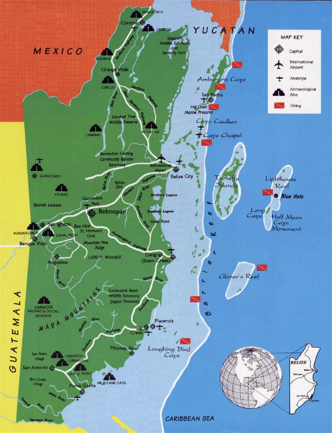 Подробная туристическая карта Белиза