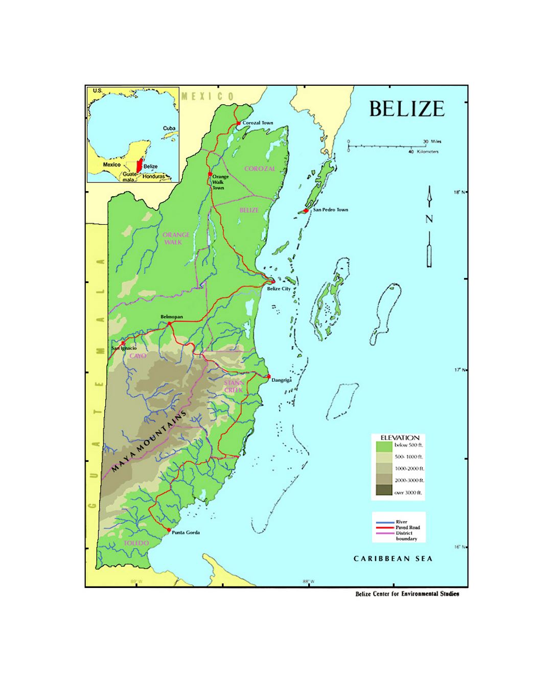 Карта высот Белиза