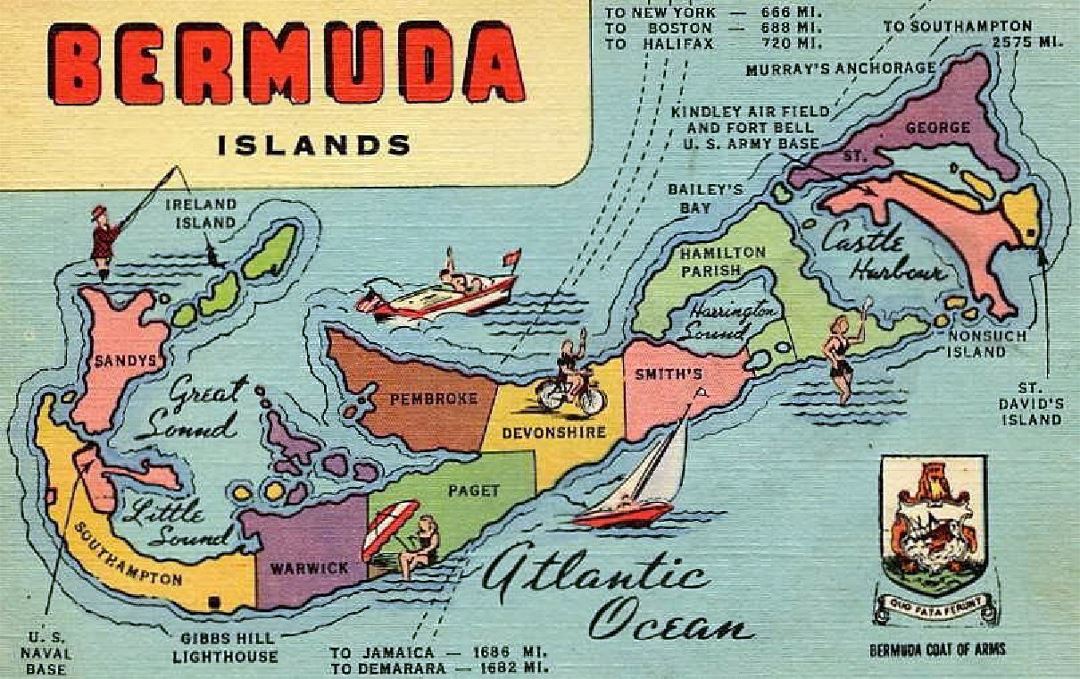 Подробная карта открытка Бермудских островов