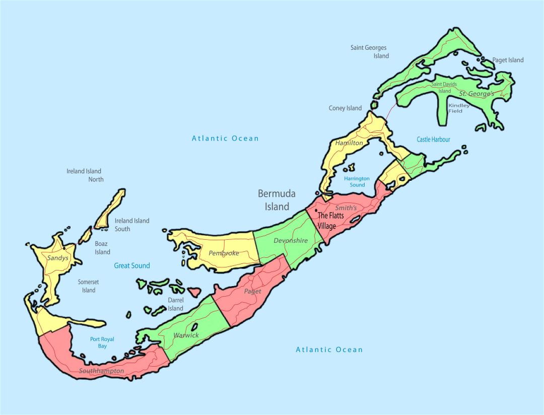 Большая детальная административная карта Бермудских островов