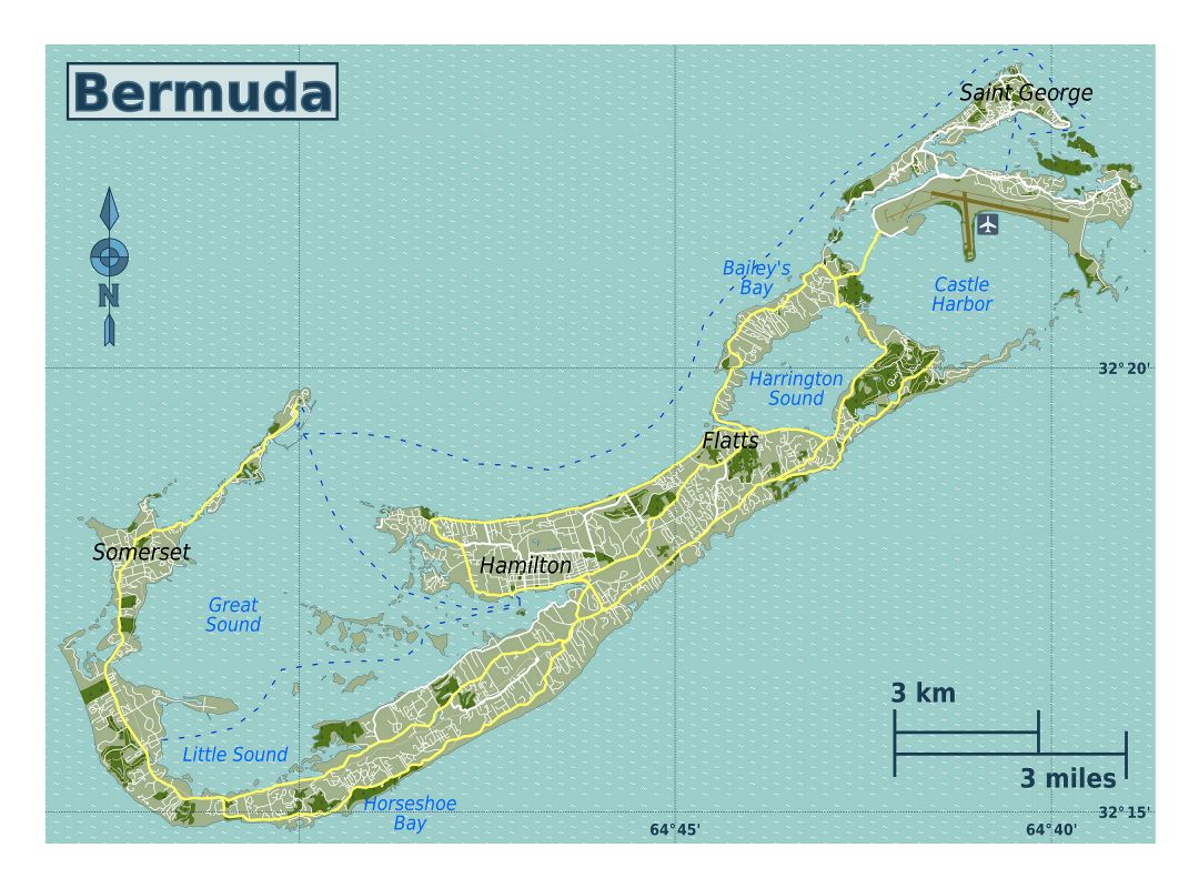 Большая подробная карта дорог Бермудских островов